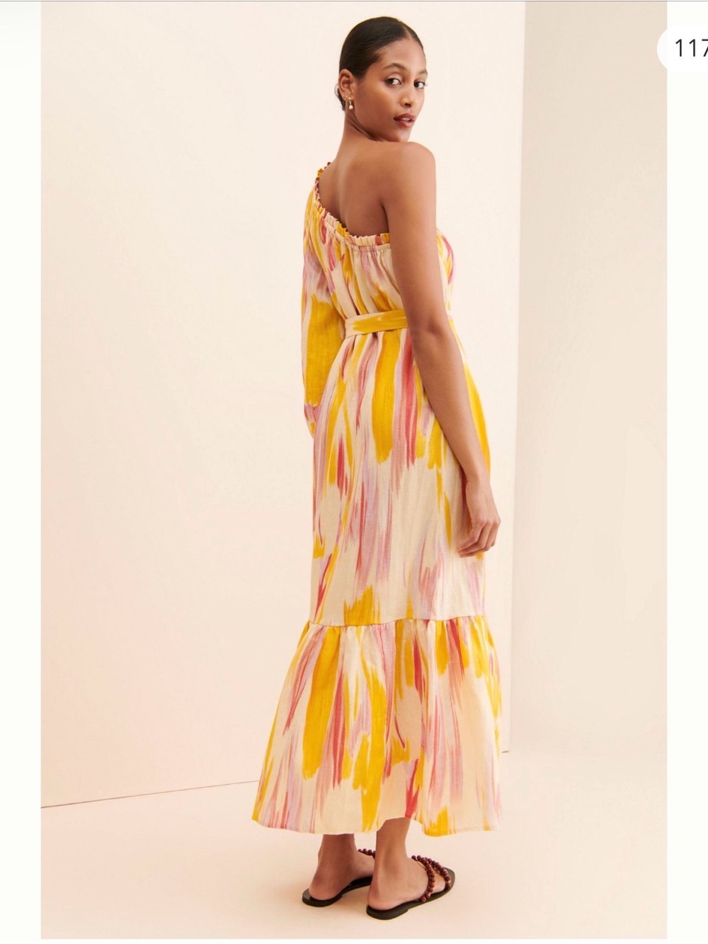 Anthropologie One-Shoulder Maxi Dress in Yellow, Pink, White